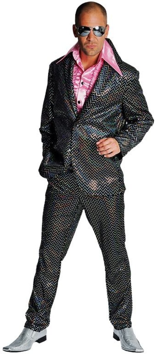 Jaren 80 & 90 Kostuum | Zwarte Wandelende Discobol Pailletten | Man | Small | Carnaval kostuum | Verkleedkleding